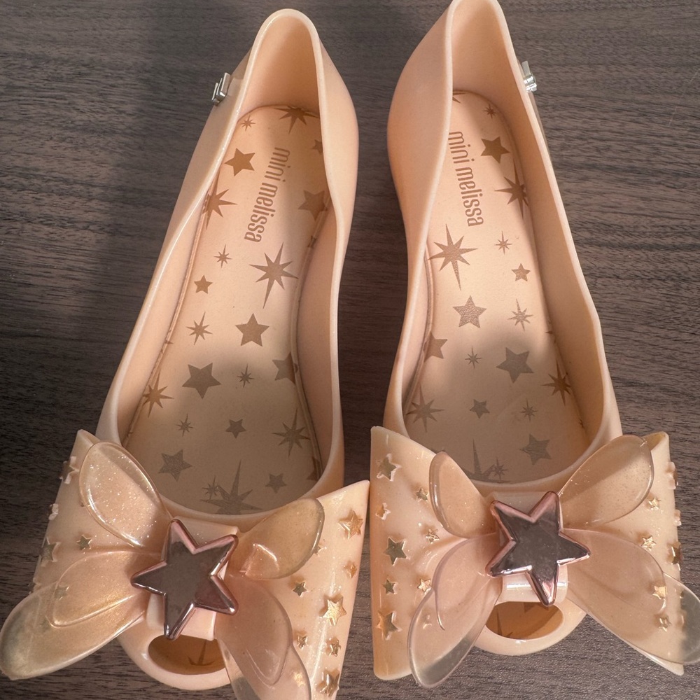 Mini Melissa Girls Jelly Shoes Pink Bow &‎ Star Flats, Glitter, size 11 - Picture 2 of 11